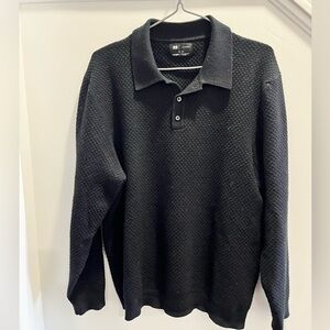Simons Le31 - Men's Black Textured Knit Polo Sweater